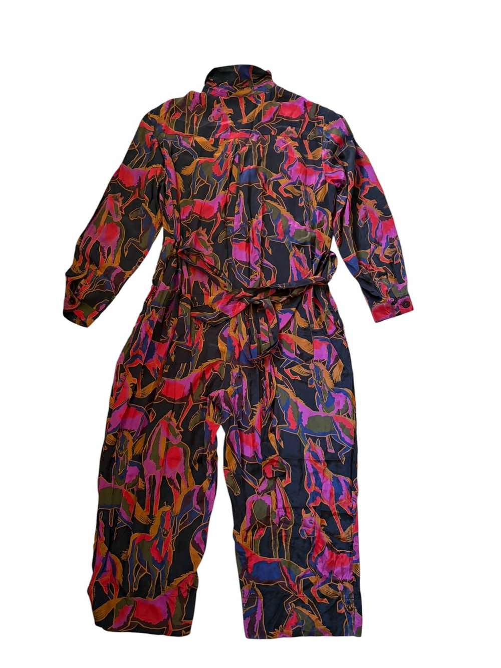 Farm Rio Wild Horses Belted Viscose Long Sleeve Jumpsuit Romper Sz XL - Picture 11 of 16